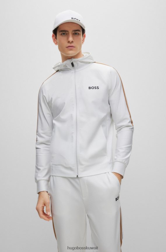 4TFNJN3561 أبيض Hugo Boss هودي هوغو بسحاب أبيض من الجيرسيه النشط والمطاط مع الشعار