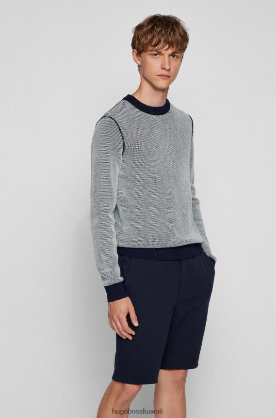 4TFNJN3564 أزرق غامق Hugo Boss سترة من القطن المنظم باللون الأزرق الداكن مع تأثير هوغو ثنائي اللون