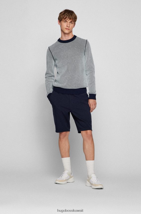 4TFNJN3564 أزرق غامق Hugo Boss سترة من القطن المنظم باللون الأزرق الداكن مع تأثير هوغو ثنائي اللون