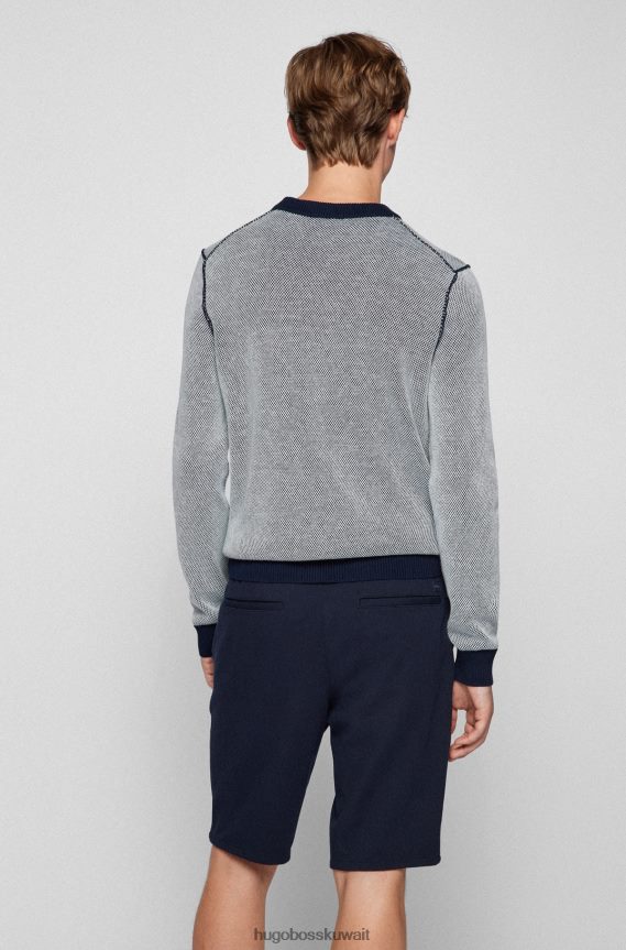 4TFNJN3564 أزرق غامق Hugo Boss سترة من القطن المنظم باللون الأزرق الداكن مع تأثير هوغو ثنائي اللون