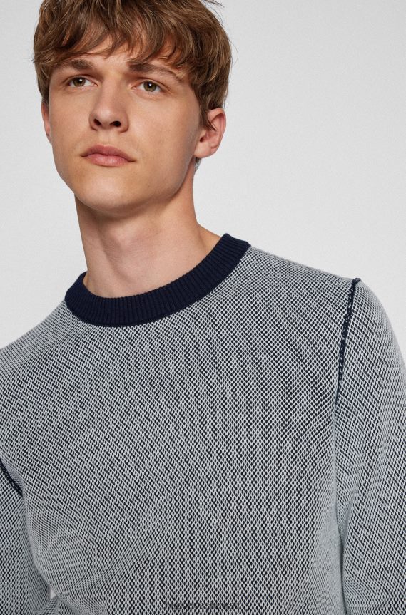 4TFNJN3564 أزرق غامق Hugo Boss سترة من القطن المنظم باللون الأزرق الداكن مع تأثير هوغو ثنائي اللون