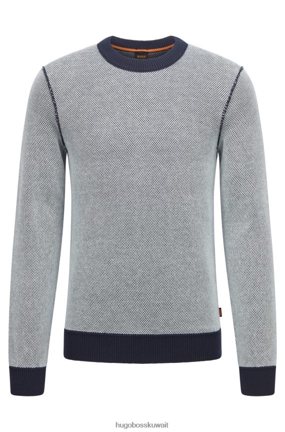 4TFNJN3564 أزرق غامق Hugo Boss سترة من القطن المنظم باللون الأزرق الداكن مع تأثير هوغو ثنائي اللون