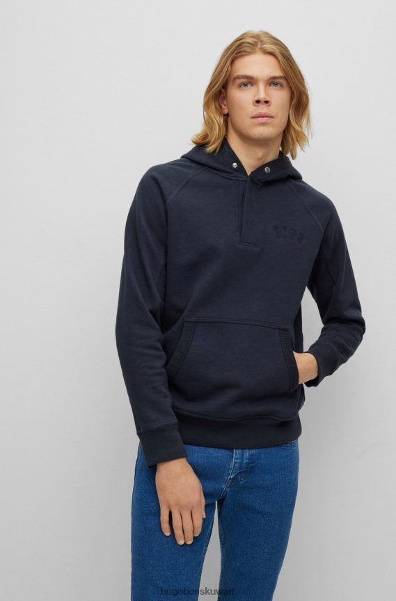 4TFNJN3566 أزرق غامق Hugo Boss هودي من مزيج القطن المخلوط باللون الأزرق الداكن مع شعارات مطرزة