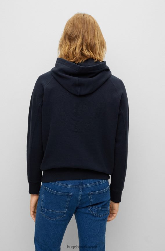 4TFNJN3566 أزرق غامق Hugo Boss هودي من مزيج القطن المخلوط باللون الأزرق الداكن مع شعارات مطرزة