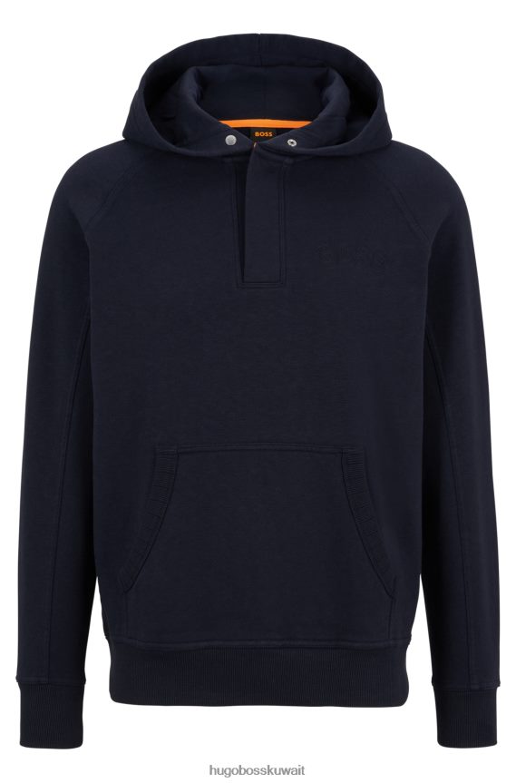 4TFNJN3566 أزرق غامق Hugo Boss هودي من مزيج القطن المخلوط باللون الأزرق الداكن مع شعارات مطرزة
