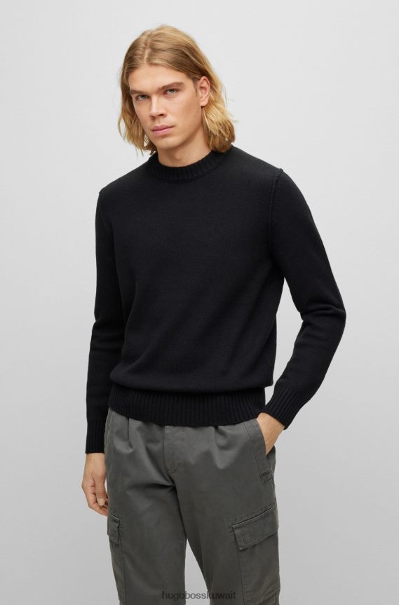 4TFNJN3571 أسود Hugo Boss سترة بياقة دائرية من مزيج الصوف البكر باللون الأسود