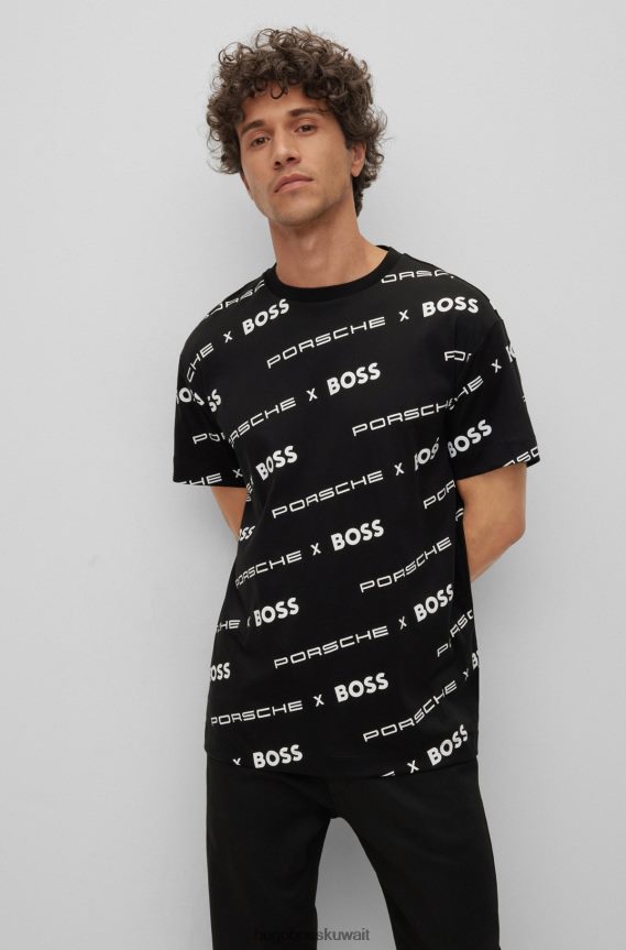 4TFNJN3572 أسود Hugo Boss سترة بورش x هوغو منقوشة من القطن المتشابك