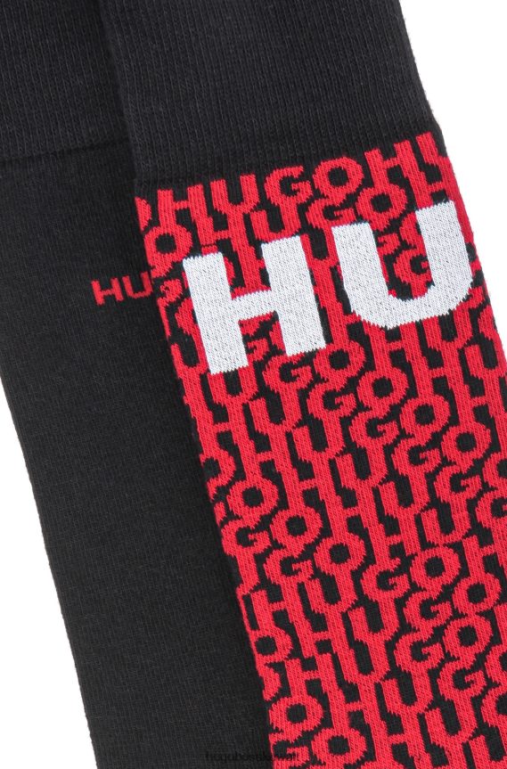 4TFNJN3576 أسود Hugo Boss Hugo عبوة من قطعتين من الجوارب للجنسين من مزيج القطن باللون الأسود