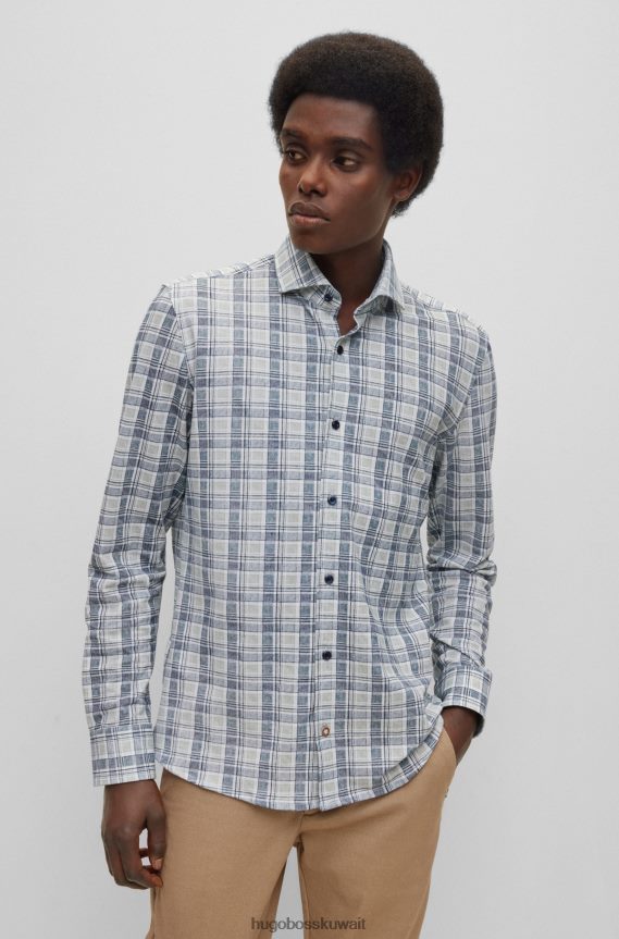 4TFNJN3577 أزرق غامق Hugo Boss قميص غير رسمي مصنوع من قطن الجيرسيه المربع باللون الأزرق الداكن من هوغو