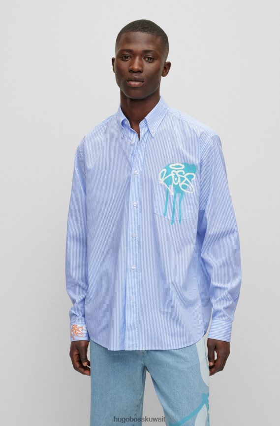 4TFNJN3578 أزرق فاتح Hugo Boss قميص أزرق فاتح بأكمام طويلة وقصة مريحة مع أعمال فنية جرافيتي هوغو