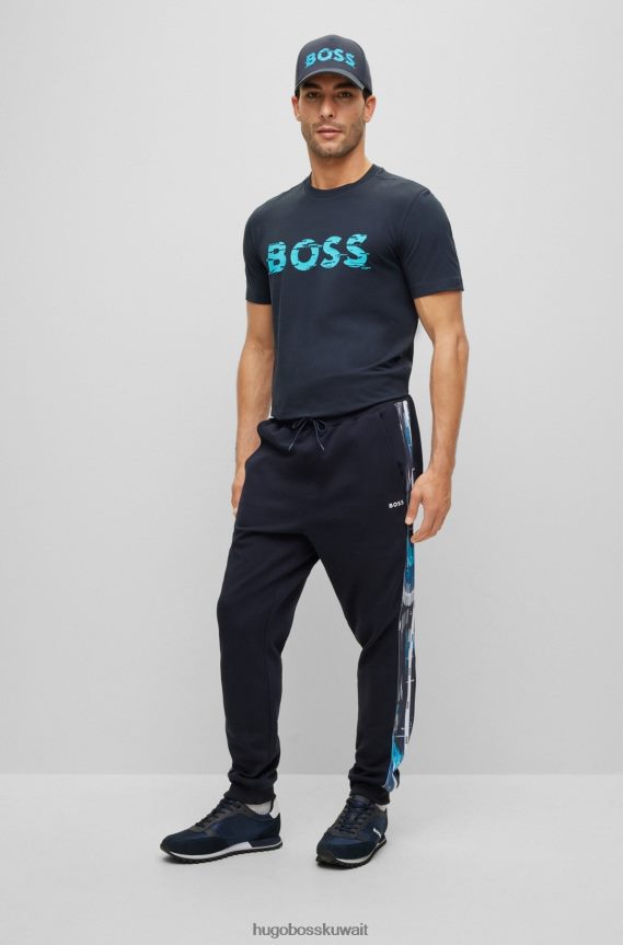 4TFNJN3579 أزرق غامق Hugo Boss قيعان رياضية مريحة مع إدراج شعار منقوش هوغو باللون الأزرق الداكن