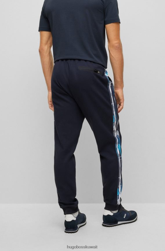 4TFNJN3579 أزرق غامق Hugo Boss قيعان رياضية مريحة مع إدراج شعار منقوش هوغو باللون الأزرق الداكن