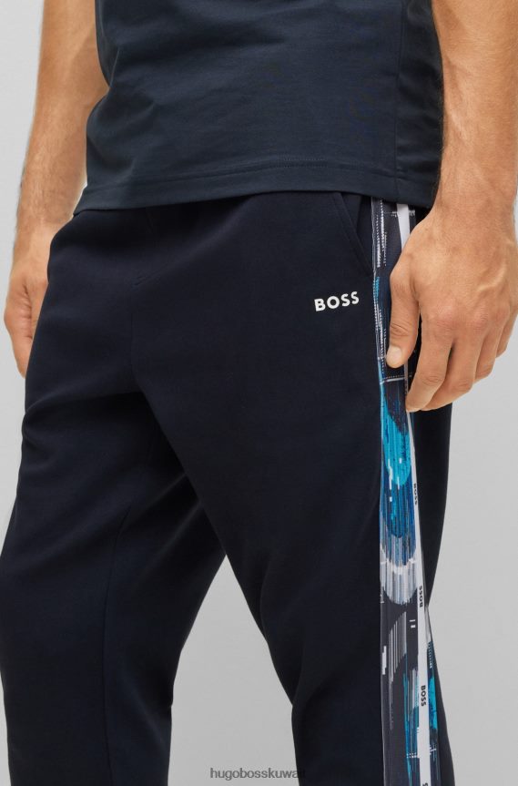 4TFNJN3579 أزرق غامق Hugo Boss قيعان رياضية مريحة مع إدراج شعار منقوش هوغو باللون الأزرق الداكن