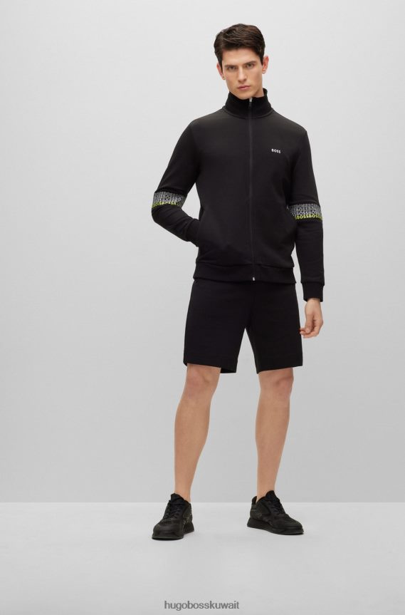 4TFNJN3590 أسود Hugo Boss شورت أسود بقصة عادية مع شعارات Hugo متعددة الألوان