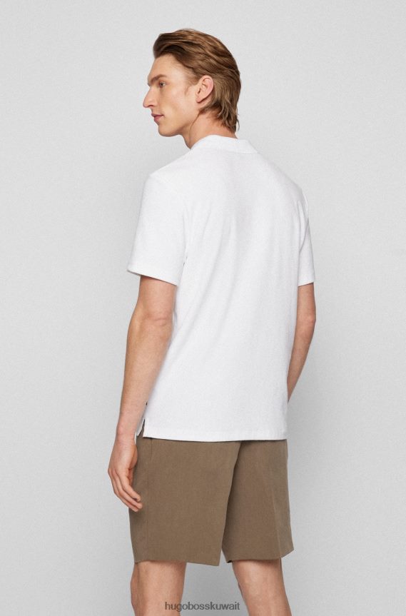 4TFNJN3592 أبيض Hugo Boss قميص بولو من القطن الأبيض من هوغو مع ياقة جوني