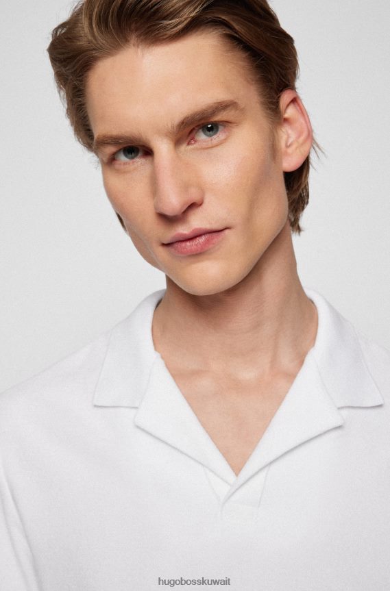 4TFNJN3592 أبيض Hugo Boss قميص بولو من القطن الأبيض من هوغو مع ياقة جوني
