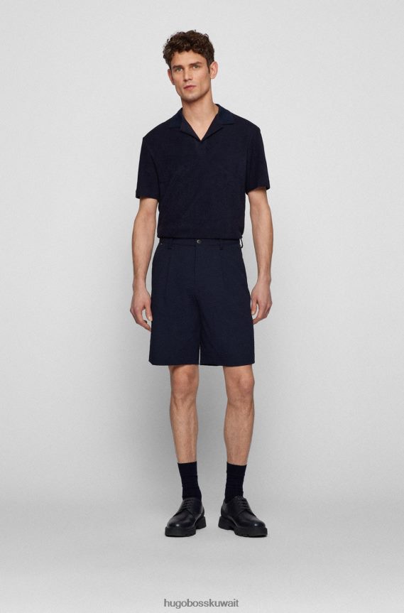 4TFNJN3593 أزرق غامق Hugo Boss قميص بولو من القطن باللون الأزرق الداكن من Hugo مع ياقة جوني