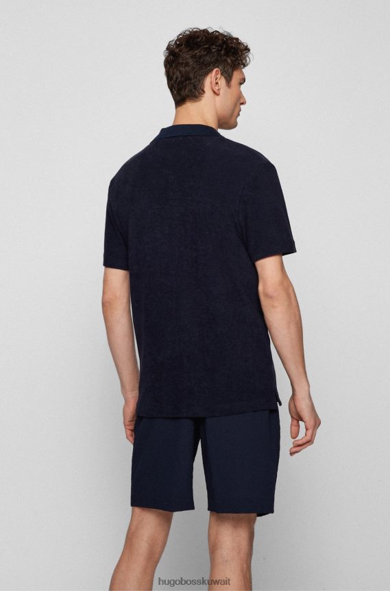 4TFNJN3593 أزرق غامق Hugo Boss قميص بولو من القطن باللون الأزرق الداكن من Hugo مع ياقة جوني