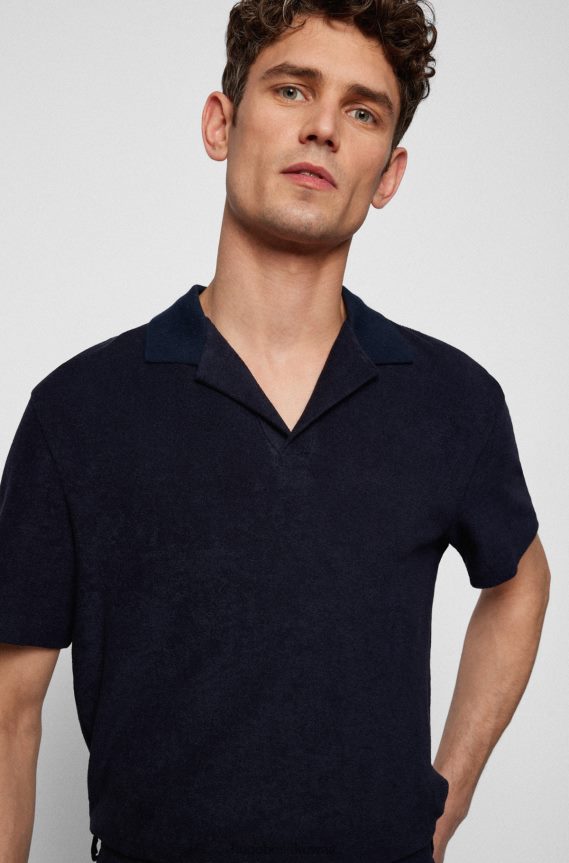 4TFNJN3593 أزرق غامق Hugo Boss قميص بولو من القطن باللون الأزرق الداكن من Hugo مع ياقة جوني
