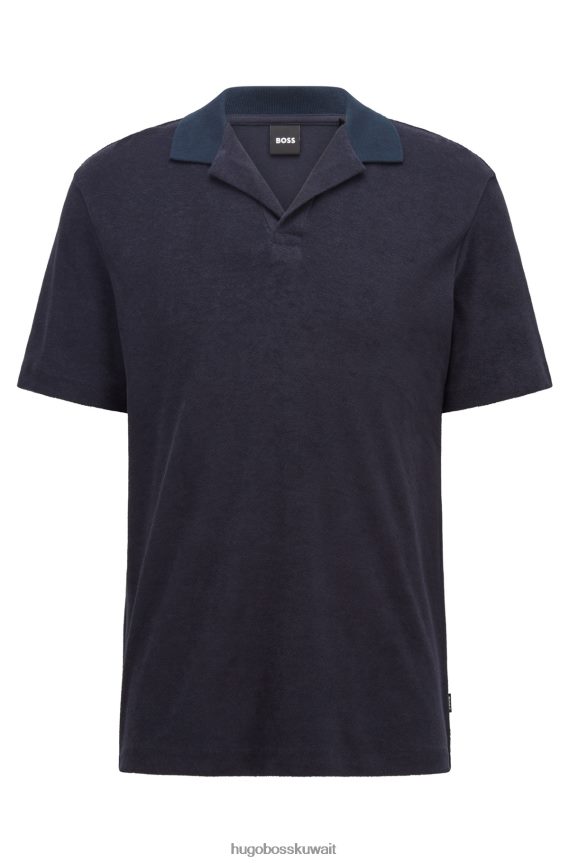 4TFNJN3593 أزرق غامق Hugo Boss قميص بولو من القطن باللون الأزرق الداكن من Hugo مع ياقة جوني