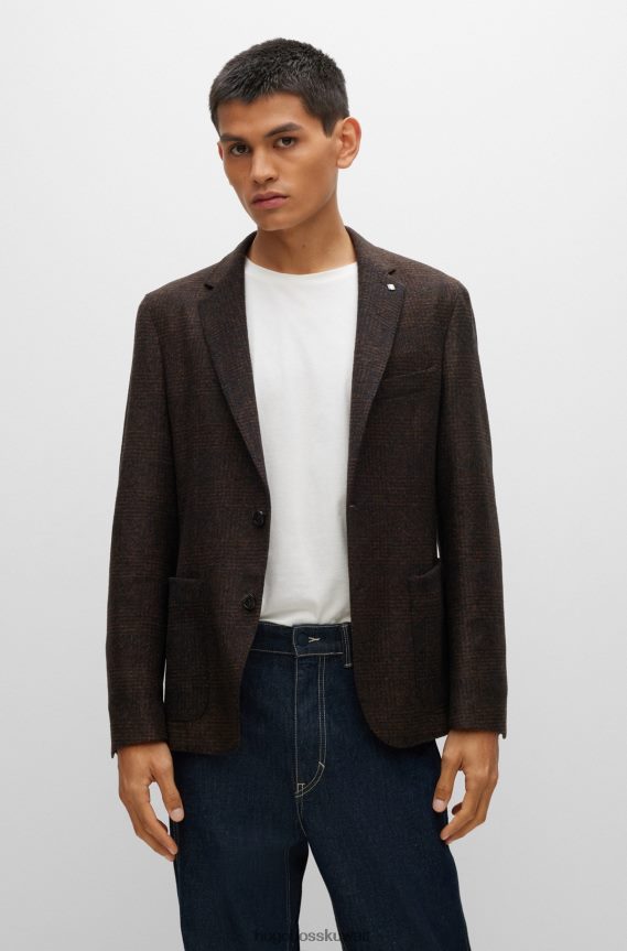 4TFNJN3599 البني الفاتح Hugo Boss سترة هوغو بني فاتح بقصة ضيقة من الجيرسيه المربعات