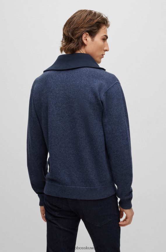 4TFNJN3600 أزرق غامق Hugo Boss سترة Hugo ذات المقاس العادي من القطن والصوف البكر باللون الأزرق الداكن