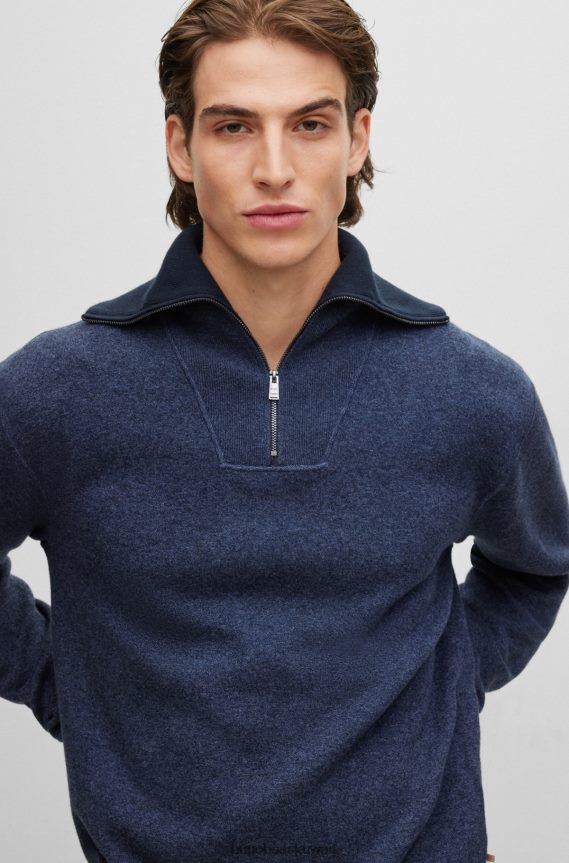 4TFNJN3600 أزرق غامق Hugo Boss سترة Hugo ذات المقاس العادي من القطن والصوف البكر باللون الأزرق الداكن