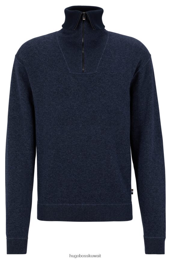 4TFNJN3600 أزرق غامق Hugo Boss سترة Hugo ذات المقاس العادي من القطن والصوف البكر باللون الأزرق الداكن