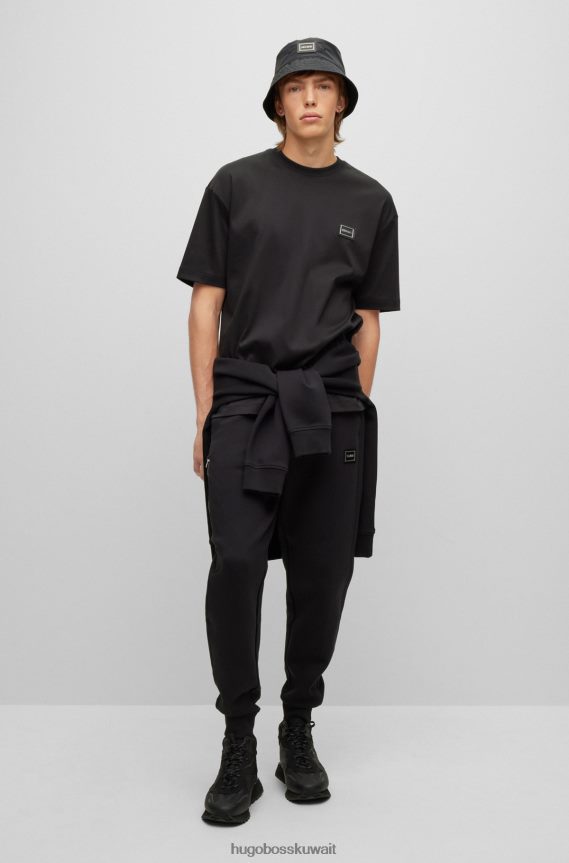 4TFNJN3601 أسود Hugo Boss تي شيرت مريح مصنوع من قطن الجيرسيه مع شعار هوغو أسود مؤطر