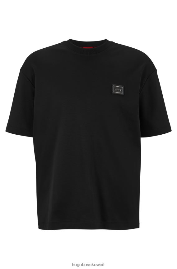 4TFNJN3601 أسود Hugo Boss تي شيرت مريح مصنوع من قطن الجيرسيه مع شعار هوغو أسود مؤطر