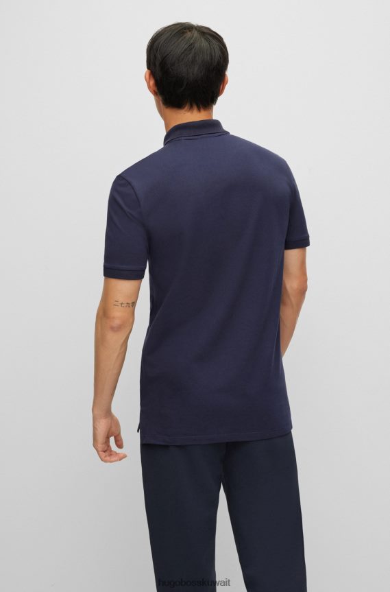 4TFNJN3602 أزرق غامق Hugo Boss قميص بولو من القطن المطاطي باللون الأزرق الداكن مع شعار هوغو متباين