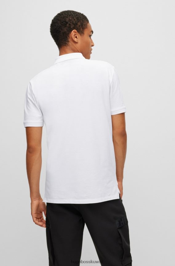 4TFNJN3603 أبيض Hugo Boss قميص بولو من القطن المطاطي مع شعار هوغو باللون الأبيض