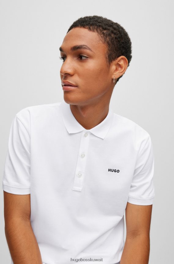 4TFNJN3603 أبيض Hugo Boss قميص بولو من القطن المطاطي مع شعار هوغو باللون الأبيض