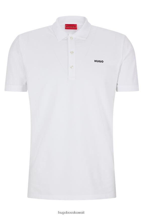 4TFNJN3603 أبيض Hugo Boss قميص بولو من القطن المطاطي مع شعار هوغو باللون الأبيض