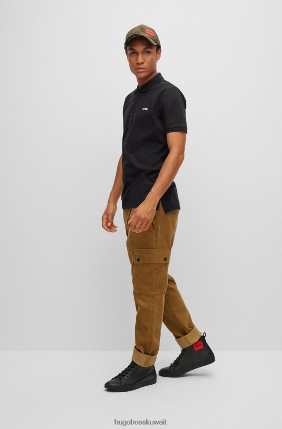 4TFNJN3604 أسود Hugo Boss قميص بولو من القطن المطاطي من Hugo باللون الأسود مع شعار متباين