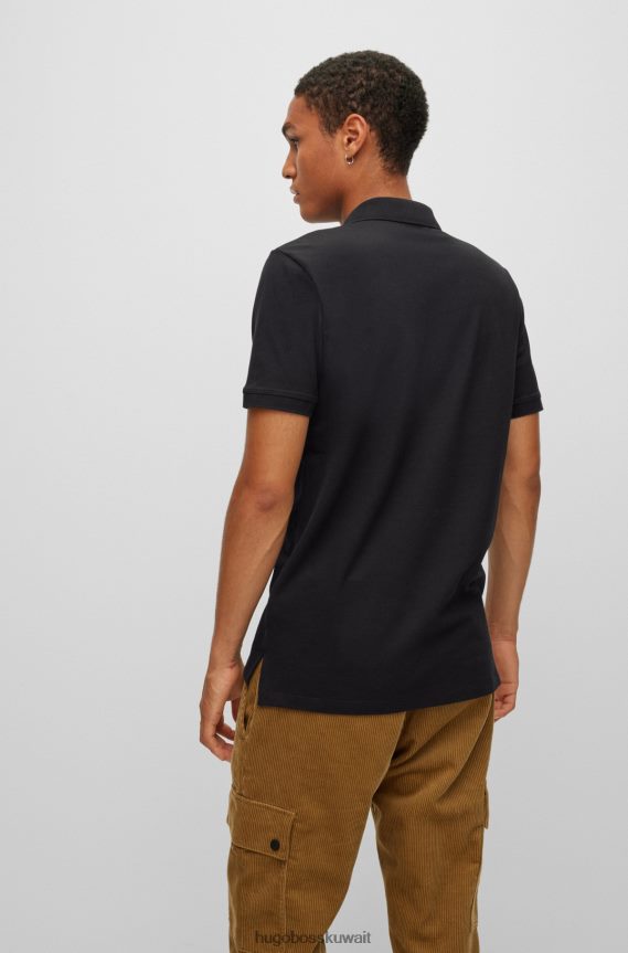 4TFNJN3604 أسود Hugo Boss قميص بولو من القطن المطاطي من Hugo باللون الأسود مع شعار متباين