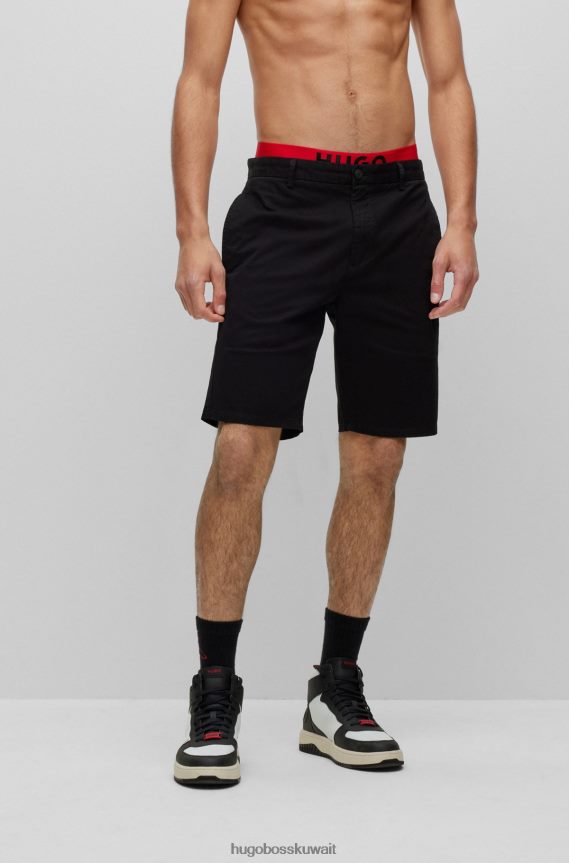 4TFNJN3610 أسود Hugo Boss شورت تشينو بقصّة ضيقة من هوغو مصنوع من قطن الجبردين المطاطي