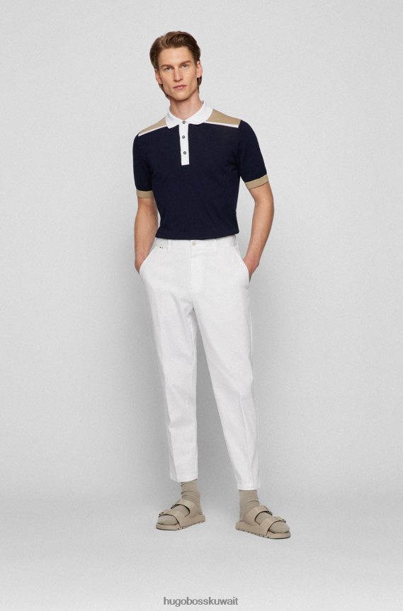 4TFNJN3618 أبيض Hugo Boss بنطال Hugo ذو قصة مدببة مصنوع من القطن المطاطي بنمط صغير باللون الأبيض