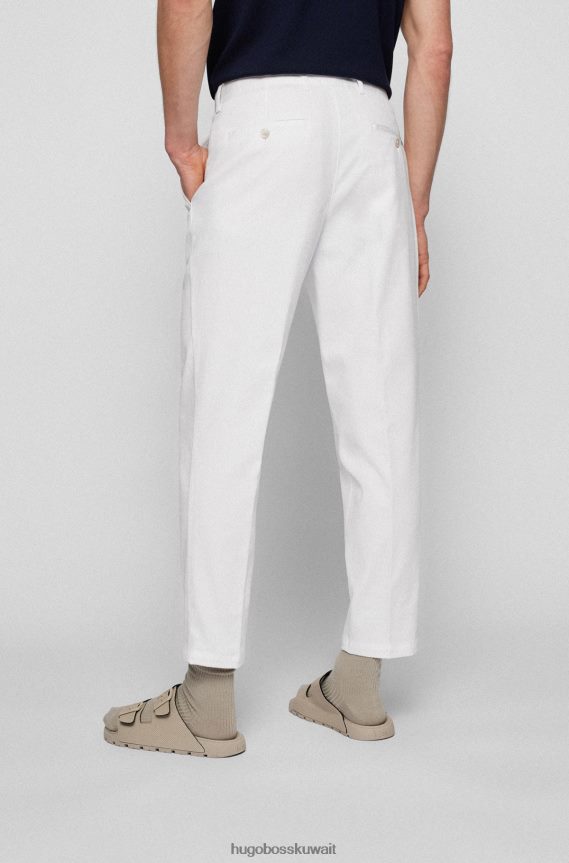 4TFNJN3618 أبيض Hugo Boss بنطال Hugo ذو قصة مدببة مصنوع من القطن المطاطي بنمط صغير باللون الأبيض