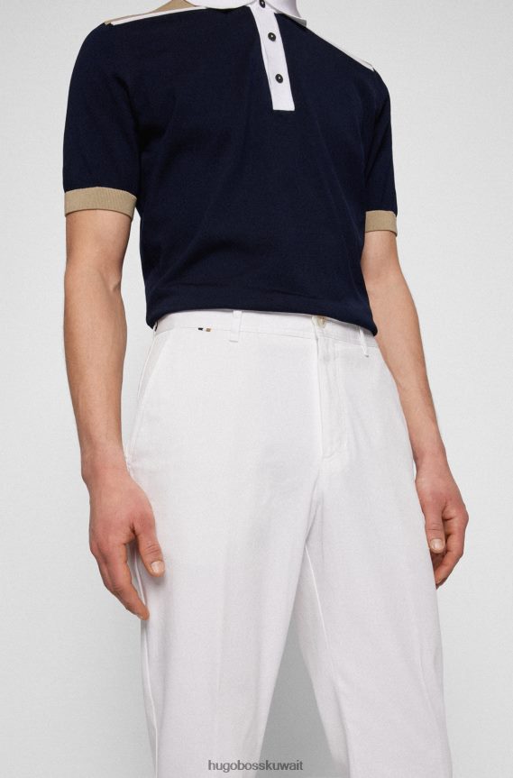 4TFNJN3618 أبيض Hugo Boss بنطال Hugo ذو قصة مدببة مصنوع من القطن المطاطي بنمط صغير باللون الأبيض