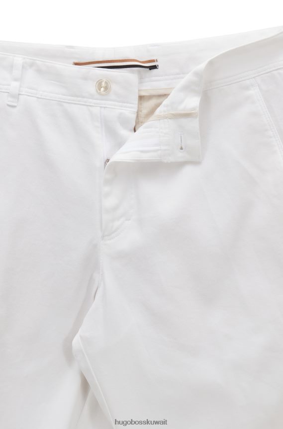 4TFNJN3618 أبيض Hugo Boss بنطال Hugo ذو قصة مدببة مصنوع من القطن المطاطي بنمط صغير باللون الأبيض