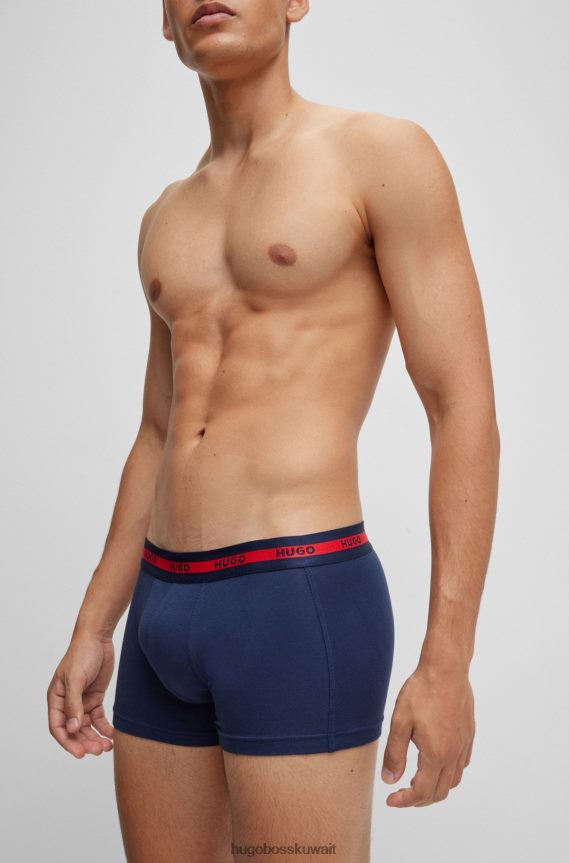 4TFNJN3625 أزرق غامق Hugo Boss حزمة من قطعتين من السراويل الداخلية بشعار الماركة من القطن المطاطي باللون الأزرق الداكن