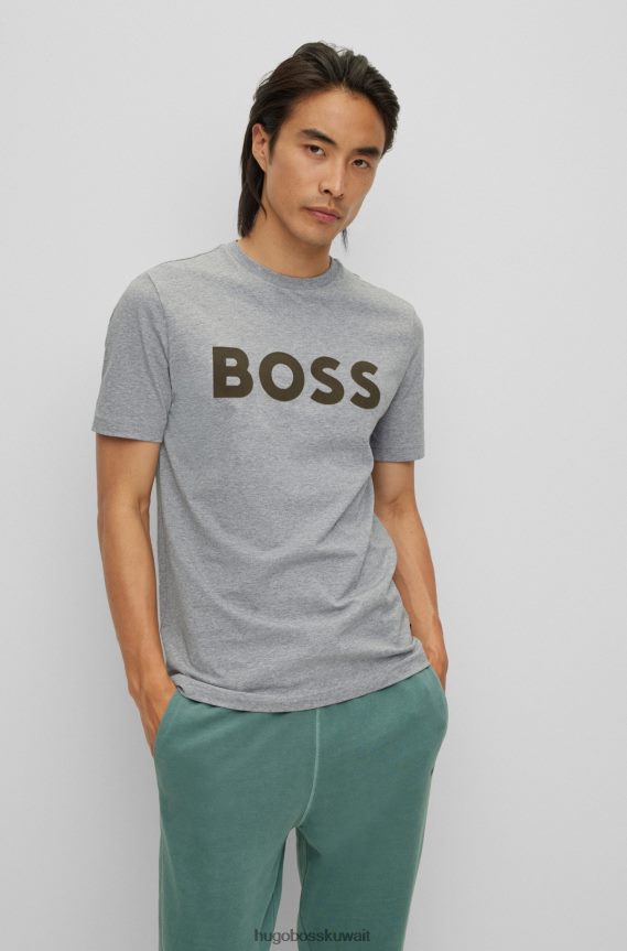 4TFNJN3628 رمادي Hugo Boss تيشيرت هوغو بطبعة شعار القطيع باللون الرمادي من قطن الجيرسيه