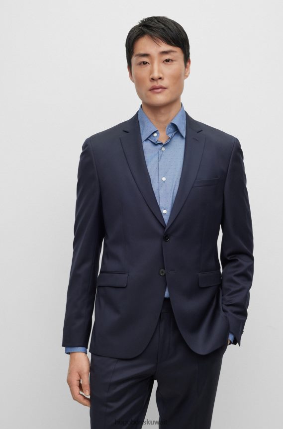 4TFNJN3631 أزرق غامق Hugo Boss سترة ضيقة جدًا من الصوف البكر باللون الأزرق الداكن