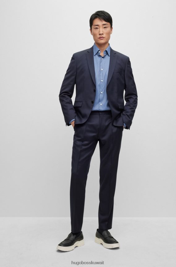 4TFNJN3631 أزرق غامق Hugo Boss سترة ضيقة جدًا من الصوف البكر باللون الأزرق الداكن