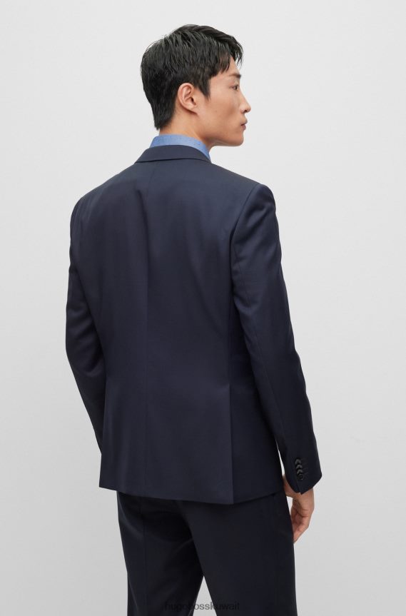 4TFNJN3631 أزرق غامق Hugo Boss سترة ضيقة جدًا من الصوف البكر باللون الأزرق الداكن