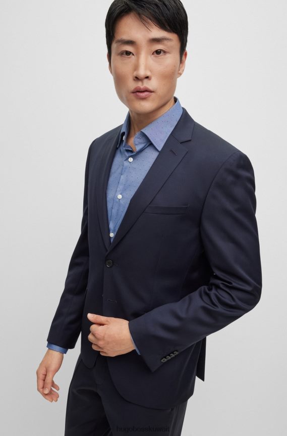 4TFNJN3631 أزرق غامق Hugo Boss سترة ضيقة جدًا من الصوف البكر باللون الأزرق الداكن