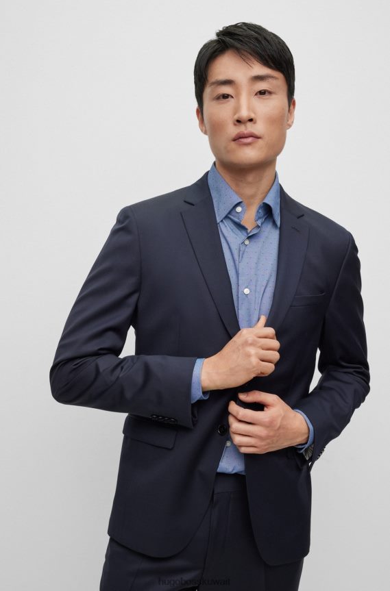 4TFNJN3631 أزرق غامق Hugo Boss سترة ضيقة جدًا من الصوف البكر باللون الأزرق الداكن