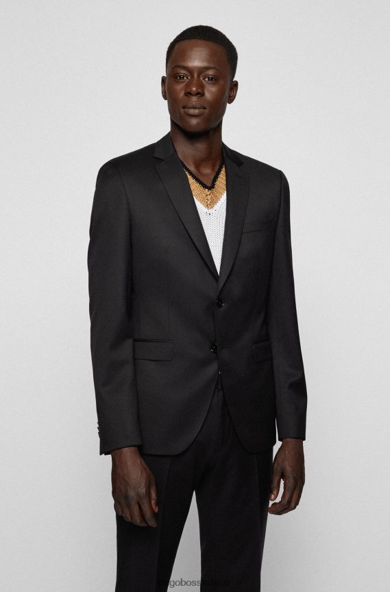4TFNJN3633 أسود Hugo Boss سترة ضيقة جدًا من الصوف البكر باللون الأسود سيرج هوغو