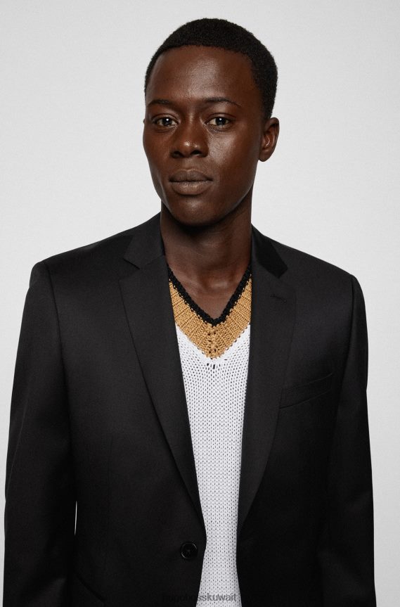 4TFNJN3633 أسود Hugo Boss سترة ضيقة جدًا من الصوف البكر باللون الأسود سيرج هوغو